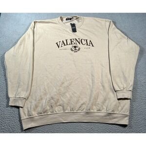 BoohooMAN Sweatshirt‎ Mens 5XL Beige Graphic Valencia City Print Fleece Lined